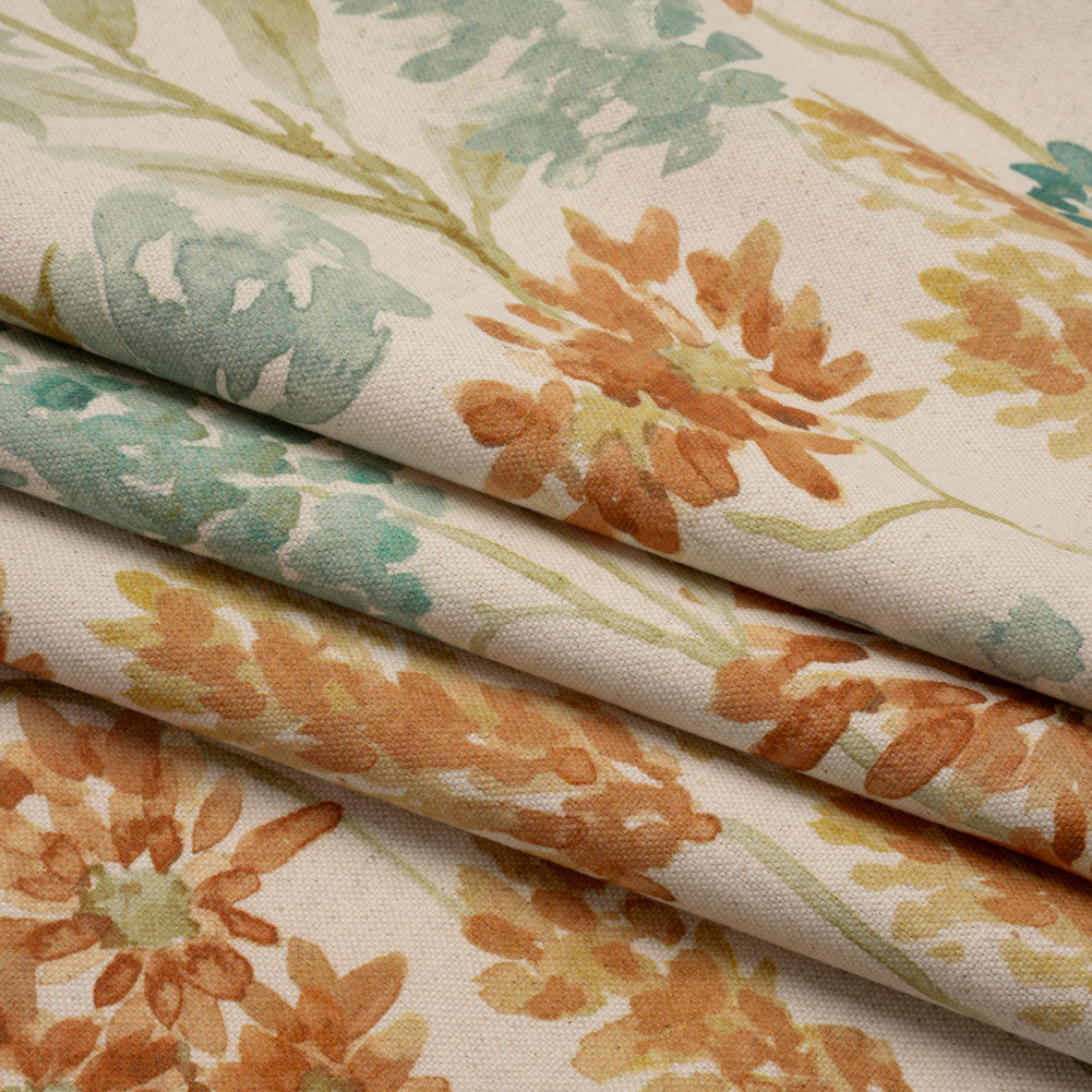 Printed Cotton Canvas - Ginger Blooming Watercolor Garden - British Imported - Joann Fabrics