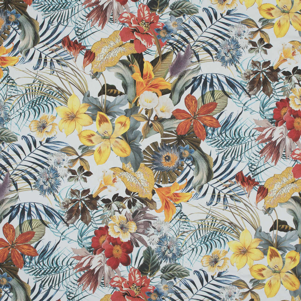Stretch Cotton Sateen - Blue and Yellow Tropical Floral - Ganesh's Wisdom Print - Mood Exclusive Surya Collection - Joann Fabrics