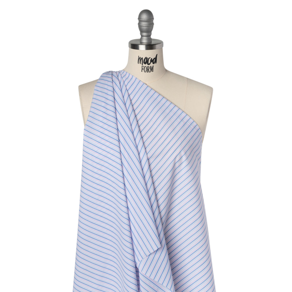 Cotton Shirting - Light Blue, Baby Pink and White Stripes - Deadstock - Joann Fabrics