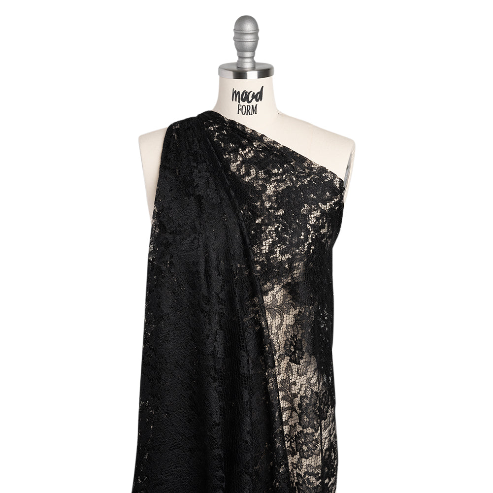 Raschel Lace with Finished Edges - Black Flowers and Leaves - Joann Fabrics