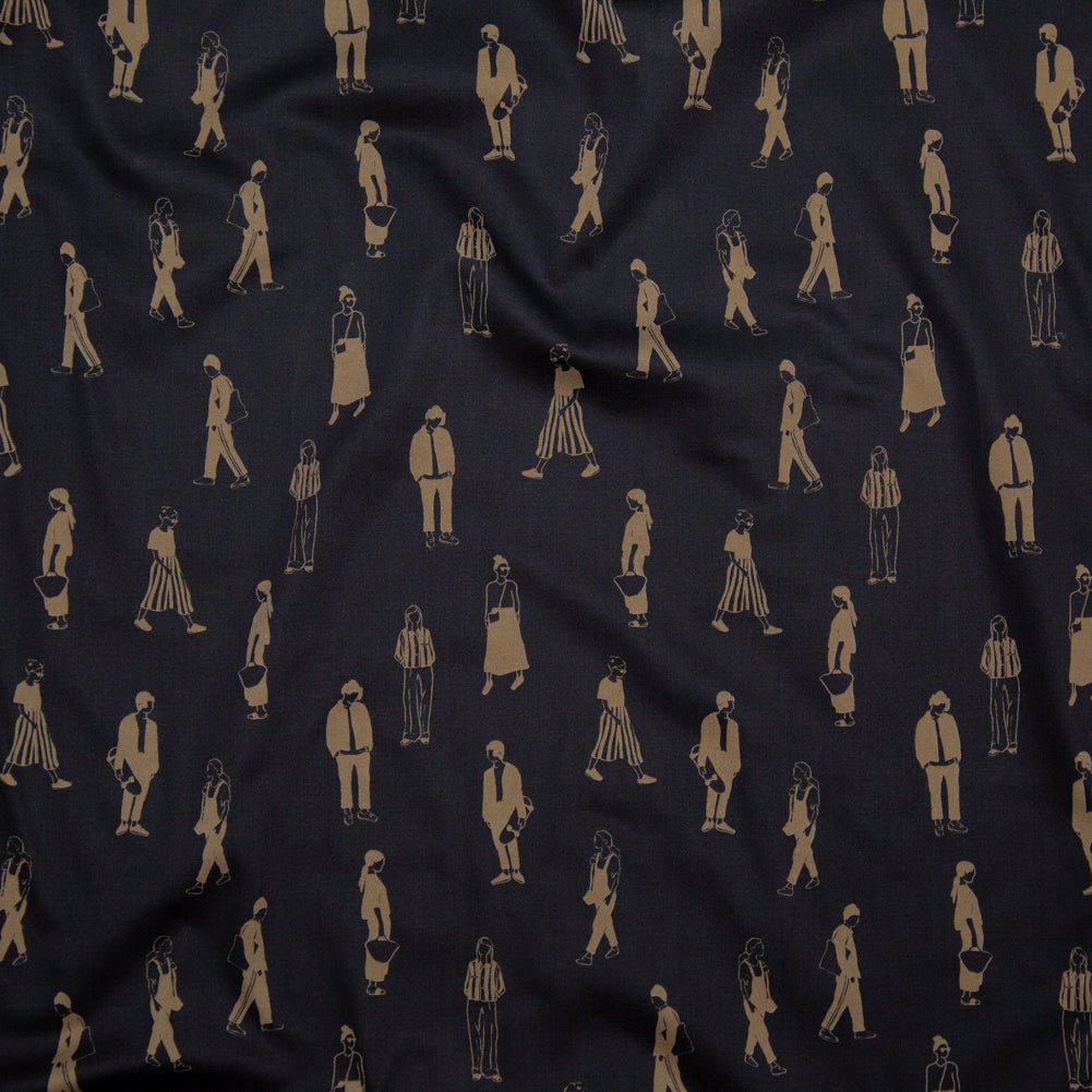 Stretch Cotton Sateen - Black and Beige People - Double Dreaming and Trance Print - Mood Exclusive Crow Collection - Joann Fabrics