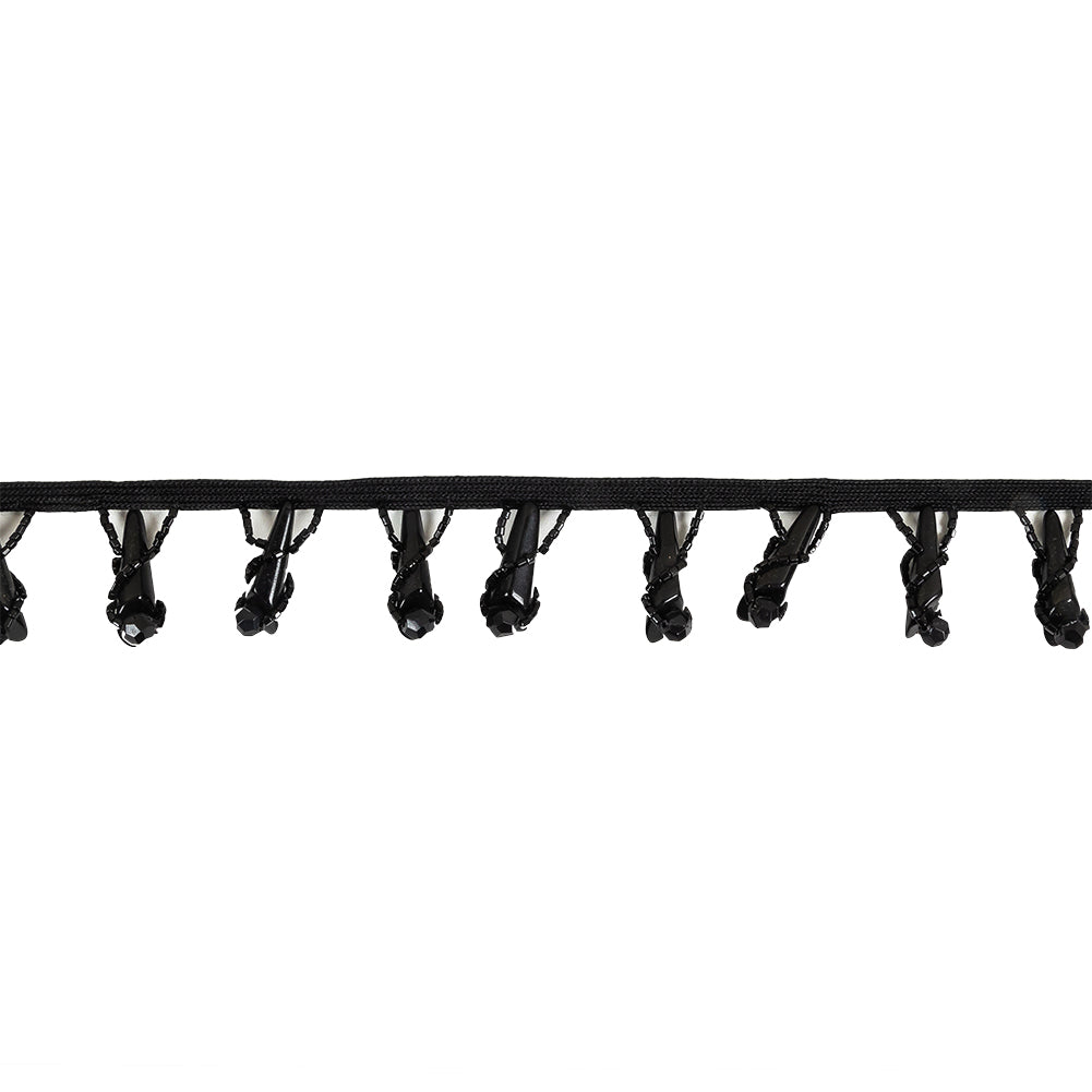 Vintage Black Glass Spikes Beaded Fringe - 1.125