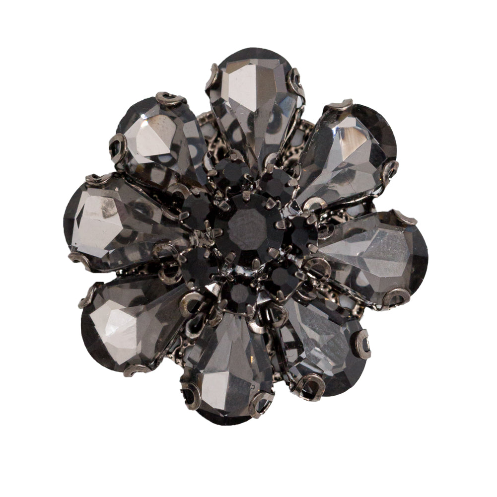 Italian Black and Gunmetal Floral Rhinestone Button - 48L/30.5mm - Joann Fabrics