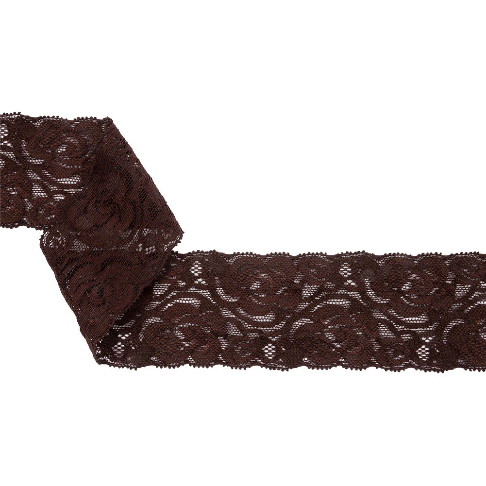 Famous NYC Designer Chocolate Brown Floral Stretch Lace Trim - 2