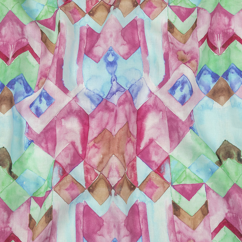 Pink, Blue and Green Watercolor Geometrics Medium Weight Linen Woven - Joann Fabrics