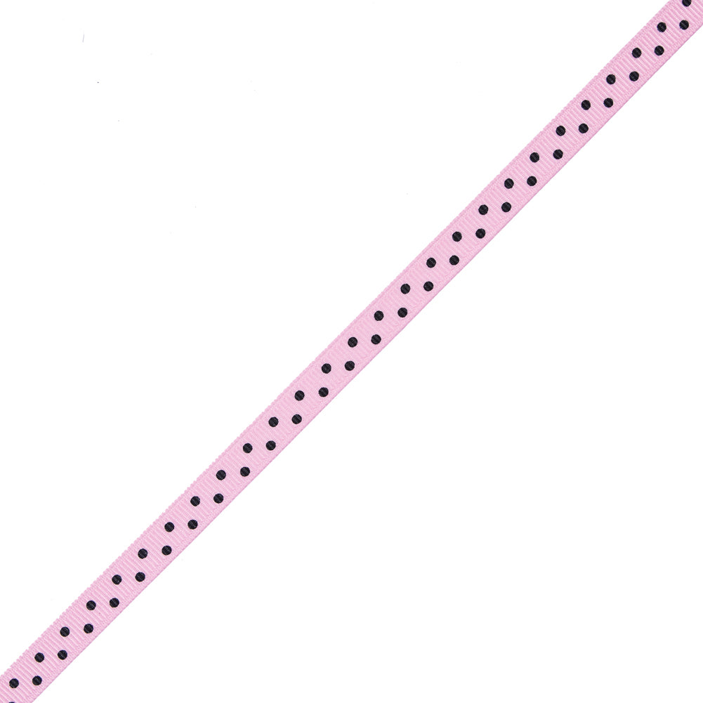 Pink Grosgrain Ribbon with Black Polka Dots - 0.375