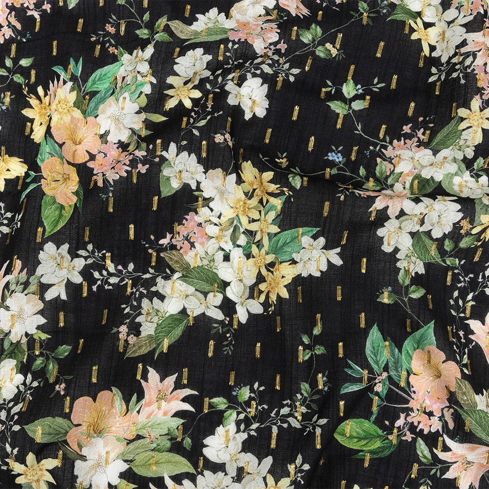 Cotton Voile Print with Metallic Dots - Black and Pink Floral - Mood Exclusive Bewitching Bliss - Joann Fabrics