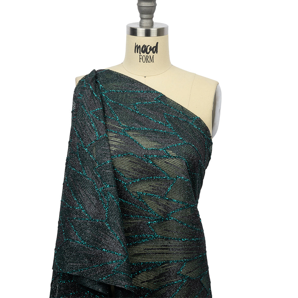 Glitter Tulle - Black and Deep Emerald Geometric Shards - Joann Fabrics