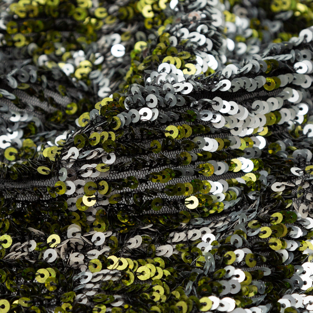 Mesh with Baby Sequins - Metallic Green and Silver on Black - Joann Fabrics