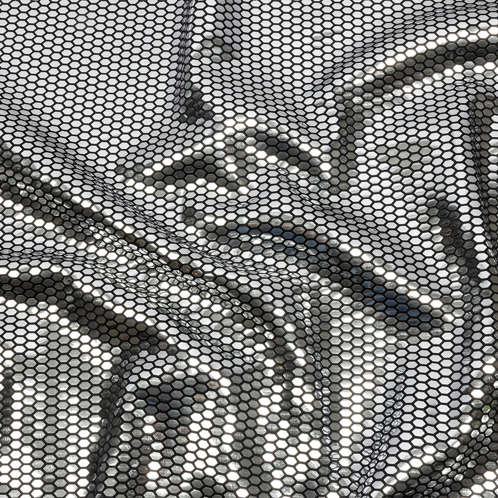 Black and Silver Hexagons Foiled Stretch Polyester Knit - Joann Fabrics
