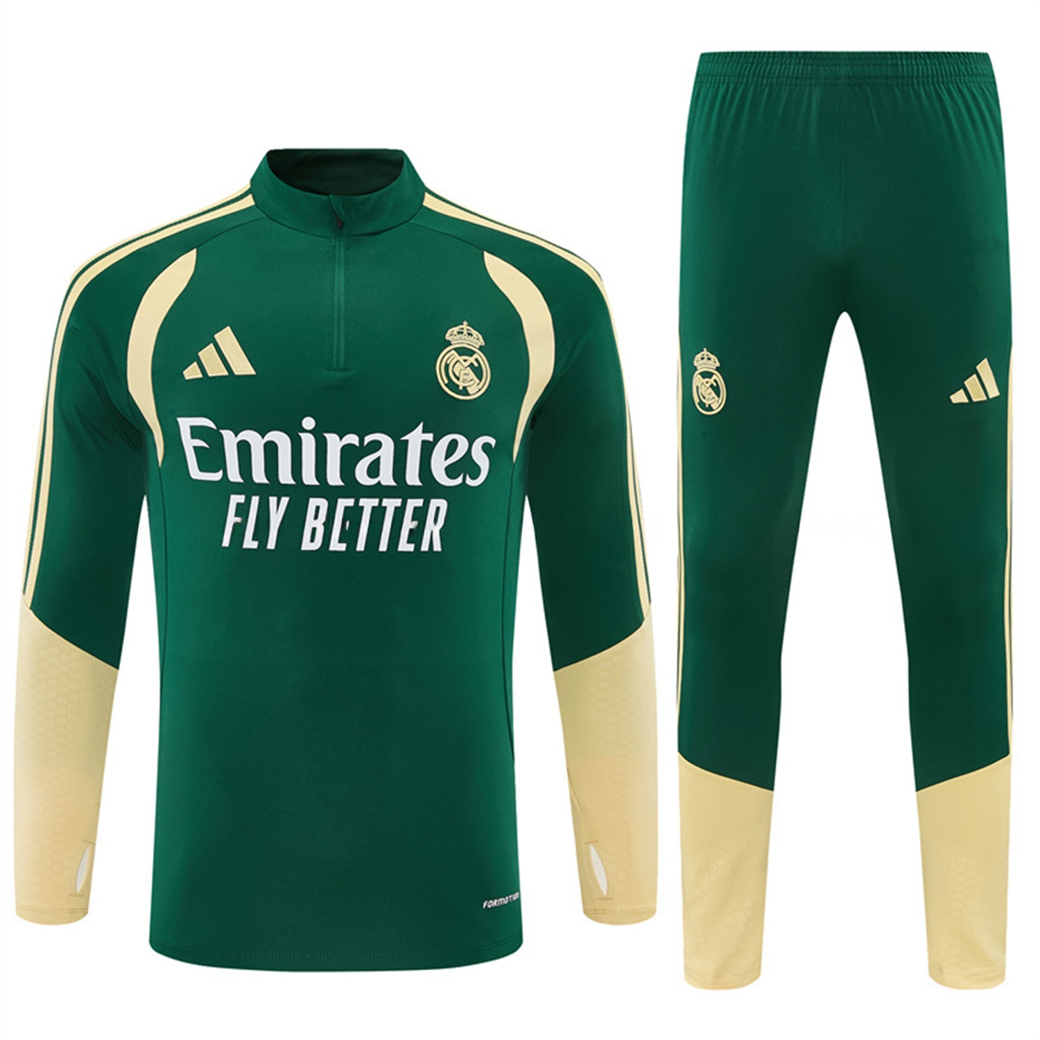 Real Madrid 26-27 Kids Long Sleeves Training Set - Green Top And Green Pants - UnitedFutballJersey