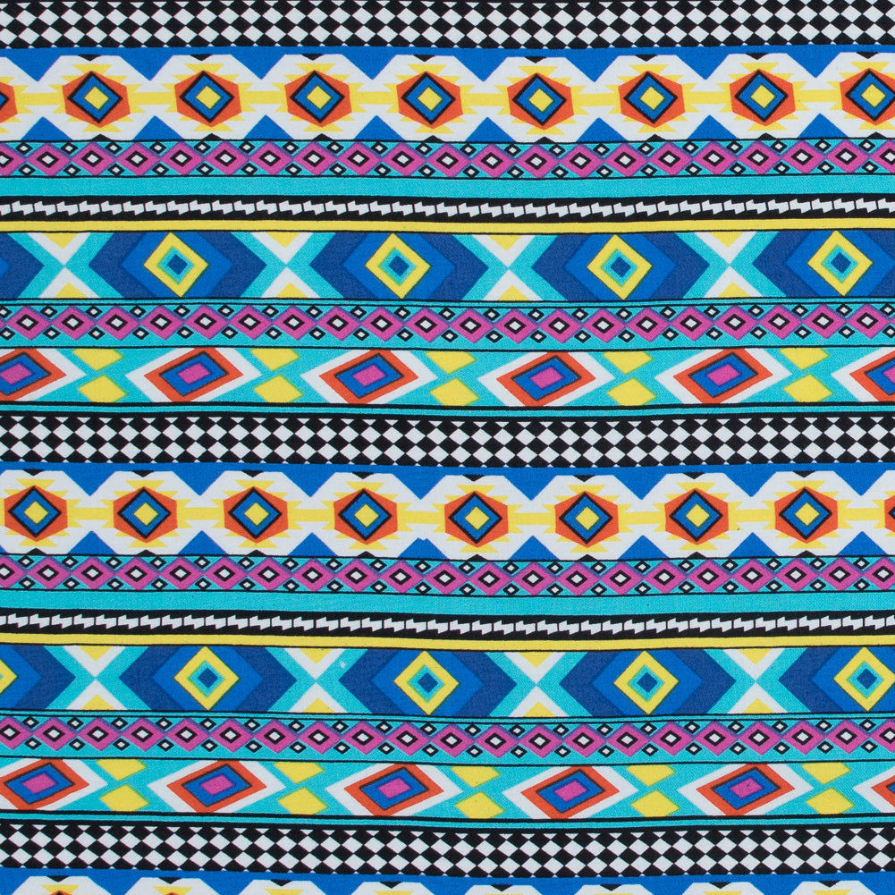 Deep Ultramarine and Yellow Geometric Stripes Printed Rayon Challis - Joann Fabrics