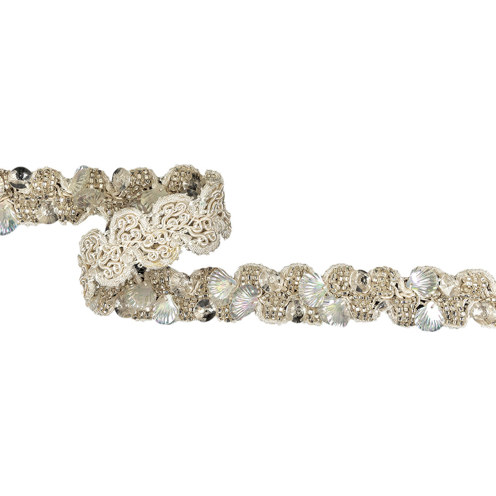 Vintage Iridescent Seashell Sequins and Seed Beaded Braided Trim - 1.125