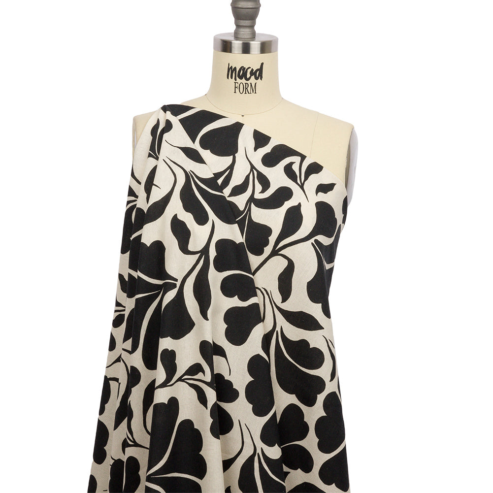 Linen and Rayon Woven - Black and White Leaf Silhouettes - Haute Havana Print - Mood Exclusive Palm Beach Collection - Joann Fabrics