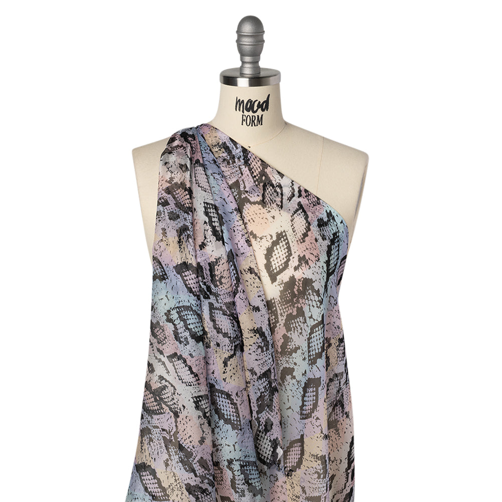 Silk Voile Print - Pastel Rainbow Diamonds and Black Snakeskin - Deadstock - Joann Fabrics