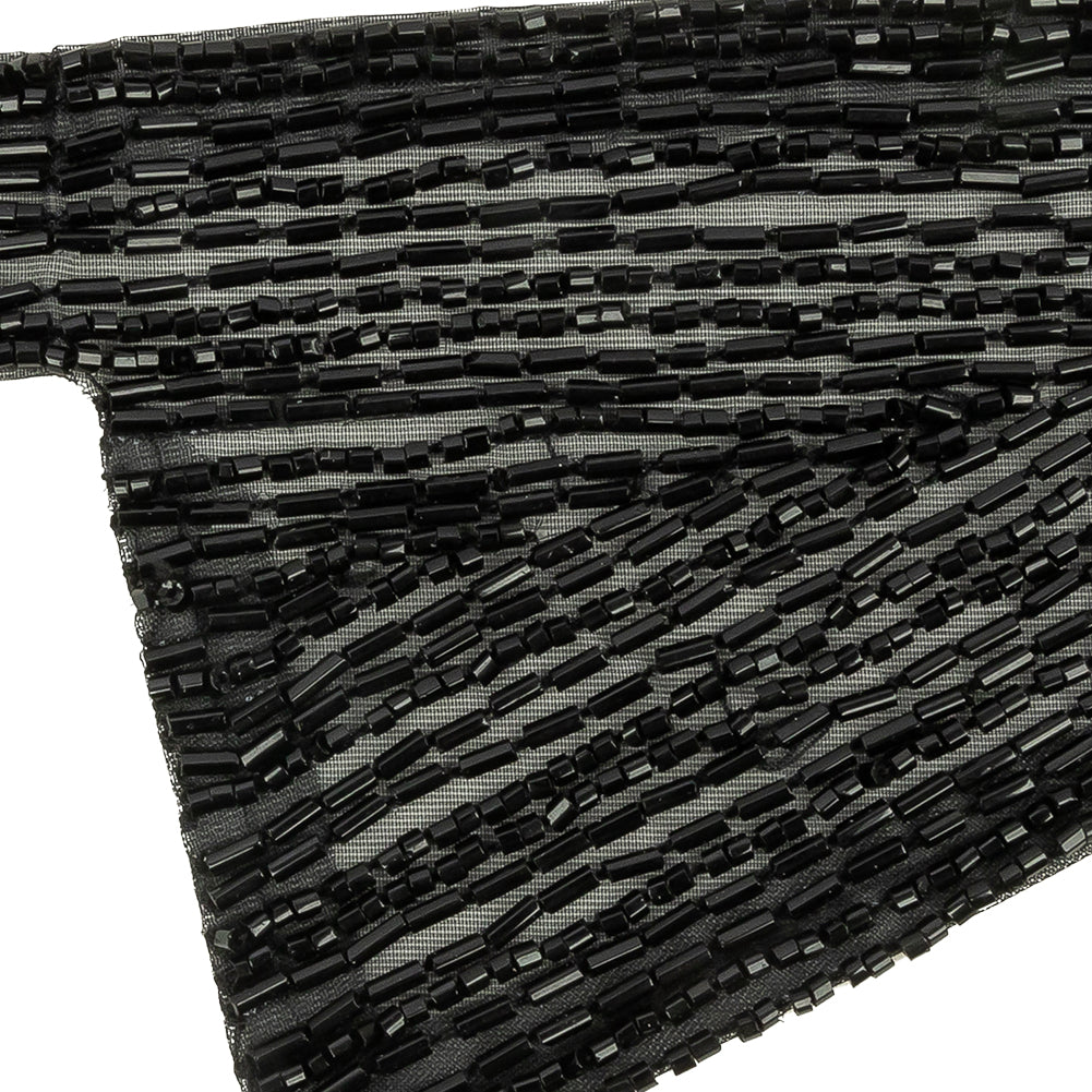 Vintage Black Geometric Glass Beaded Left Lapel Applique - 13