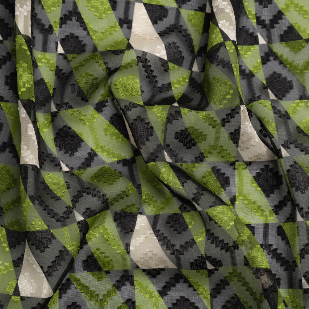 Geometric Burnout Polyester Woven Print - Green Divided Squares - Mood Exclusive Healthshire Hills - Joann Fabrics