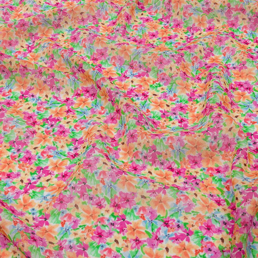Viscose Georgette - Pink and Orange Floral - Isola Bella Print - Mood Exclusive Secret Garden Collection - Joann Fabrics