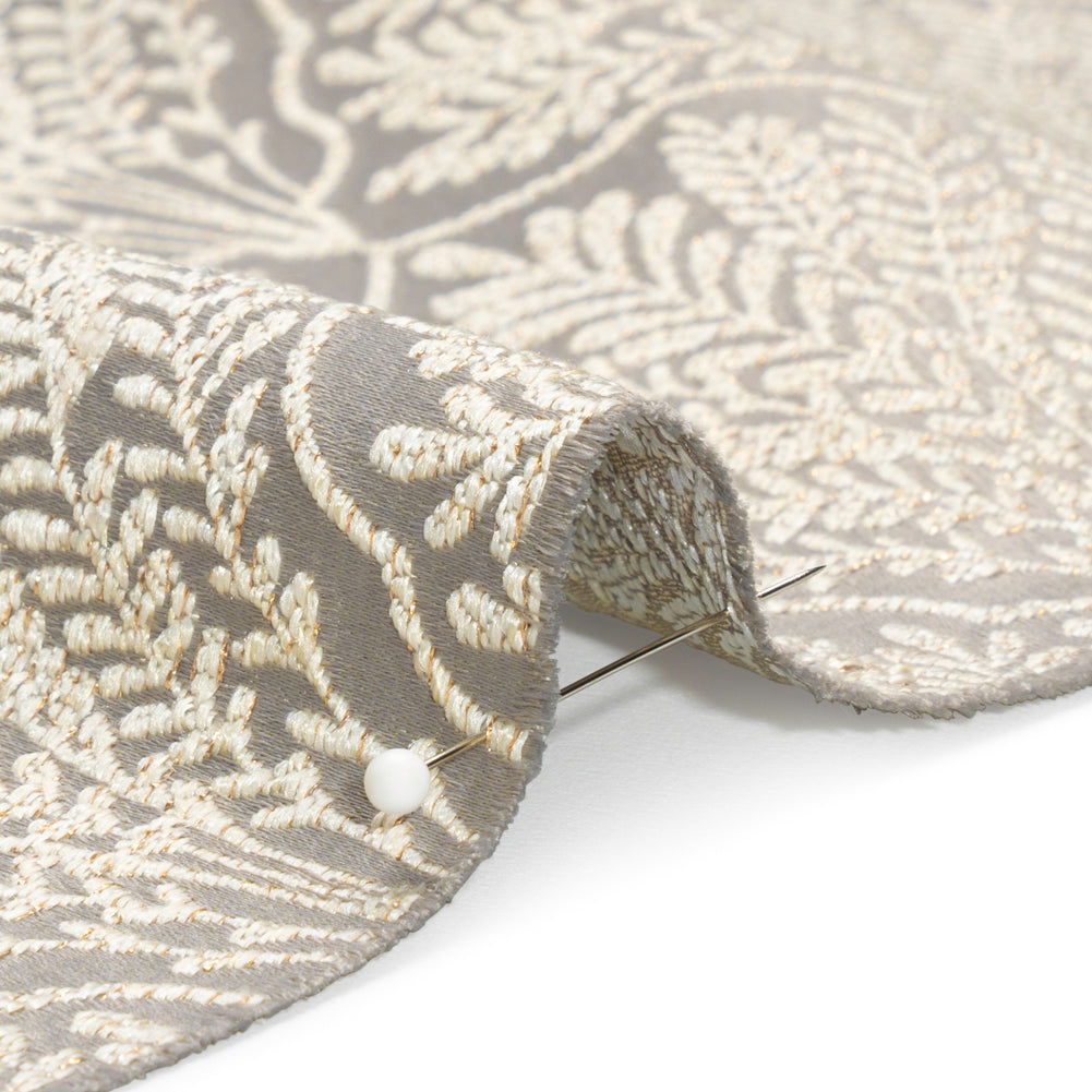 Metallic Drapery Jacquard - Dove Leafy Fans - British Imported - Joann Fabrics