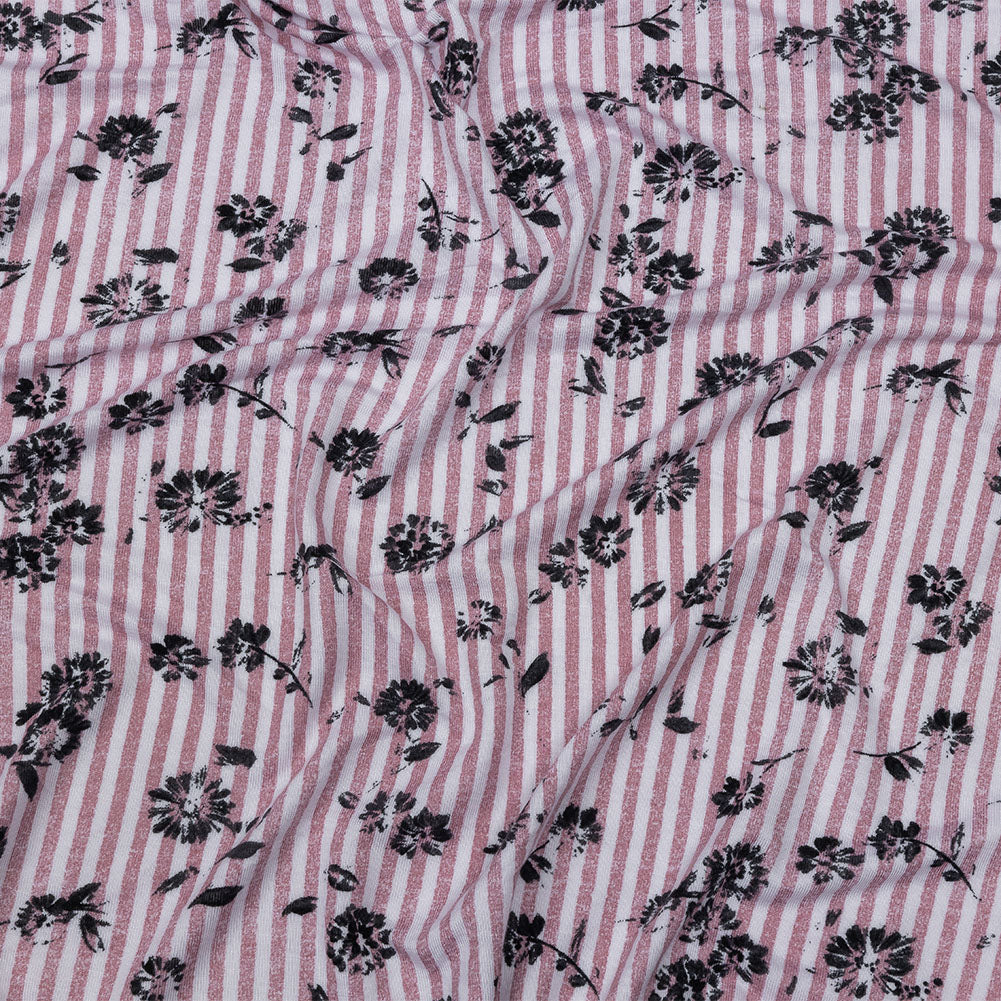 Mauve, White and Black Candy Stripes and Florals Stretch Rayon Jersey - Joann Fabrics