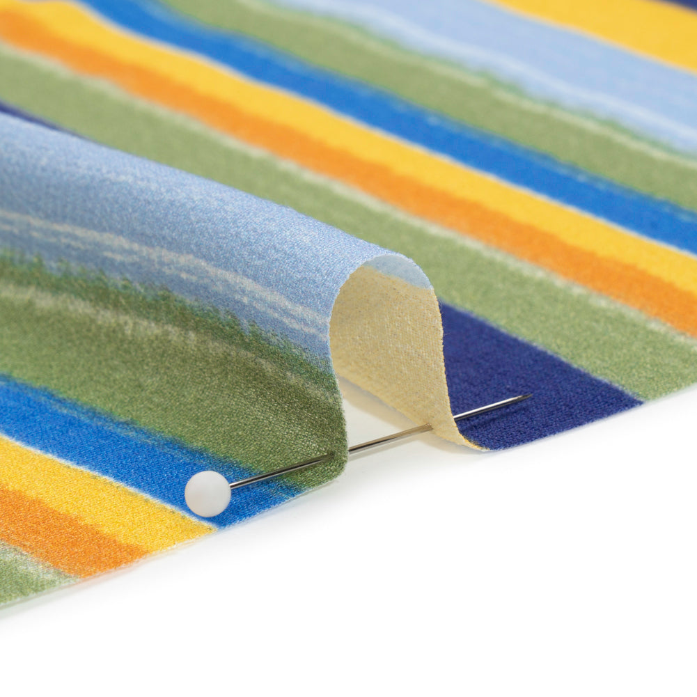 Sustainable Viscose Crepe Print - Blue, Orange and Yellow Stripes - Mood Exclusive Between the Lines - Joann Fabrics