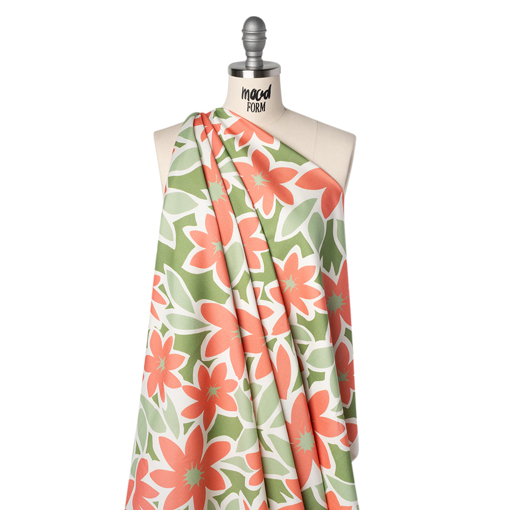 Brushed Cotton Woven - Coral Rose, Sage and Basil Green Flat Flowers - Mood Exclusive Bloom Block Print - Joann Fabrics