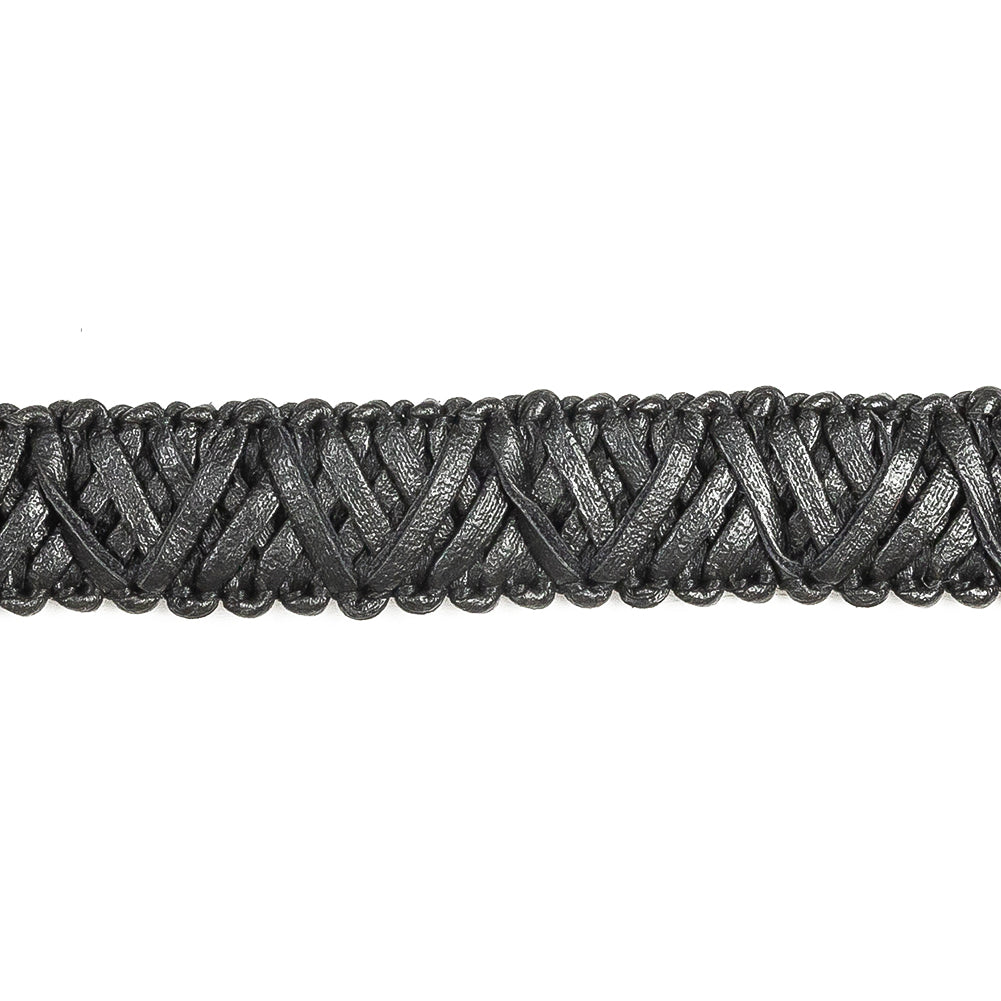 Italian Black Braided Faux Leather Trim - 0.625