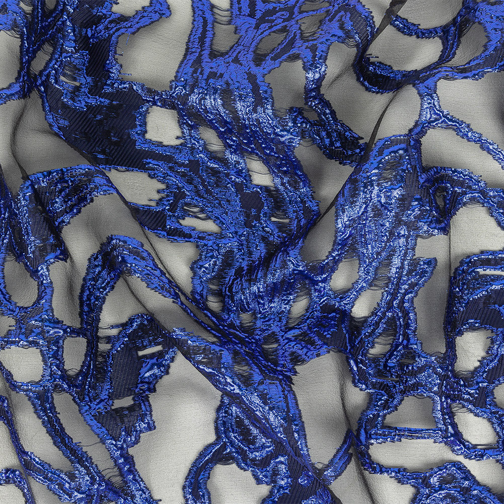 Mood Exclusive Metallic Magnetic Blue and Black Mineral Veins Luxury Burnout Brocade - Joann Fabrics