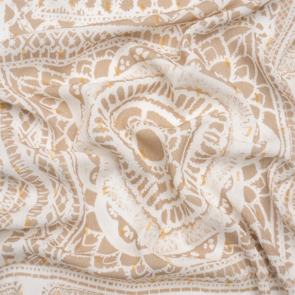 Mood Exclusive Beige Tapestry Tiles Metallic Dotted Crinkled Viscose Crepe Panel - Joann Fabrics