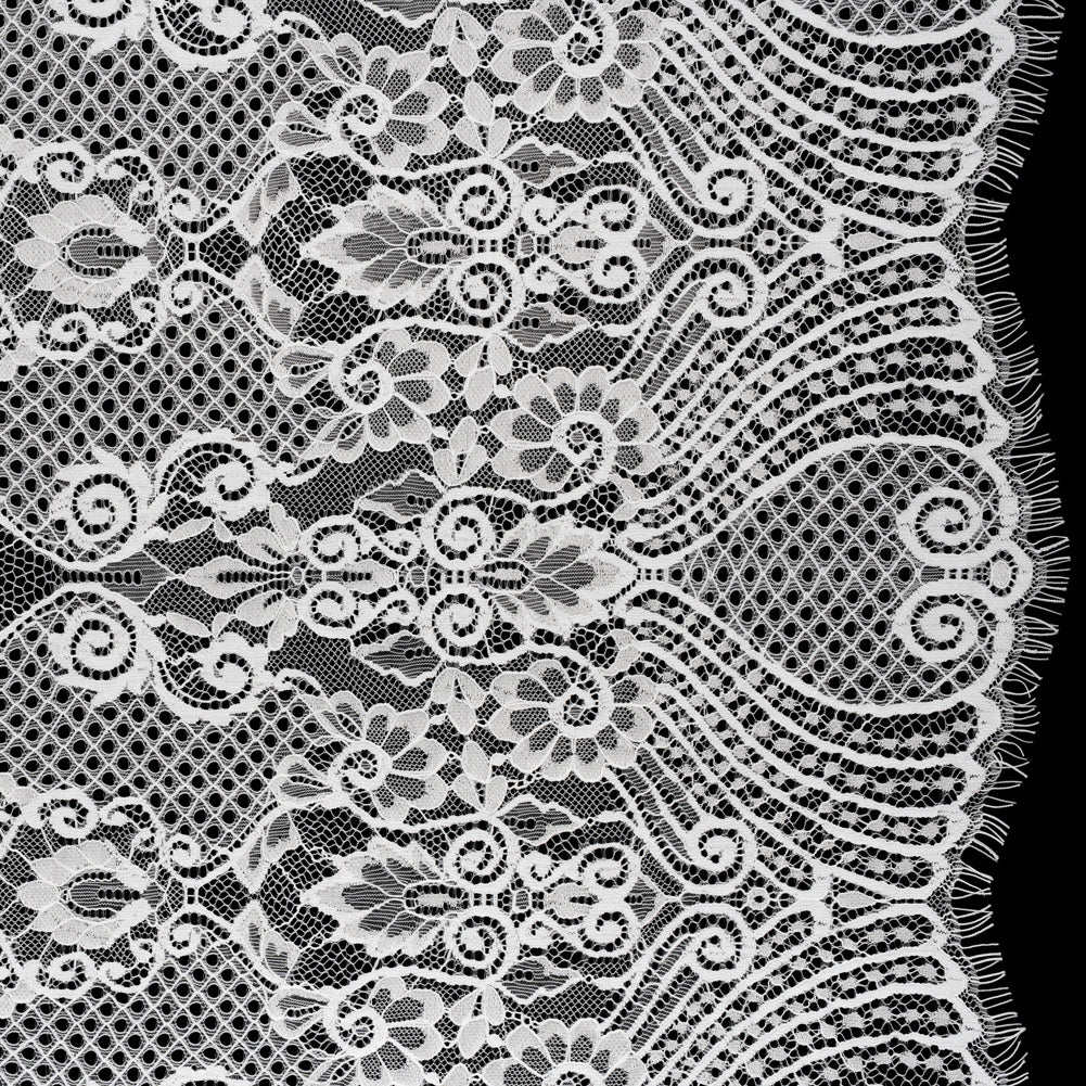 Re-Embroidered Raschel Lace with Scalloped Finished Edges - Ivory Leafy Swirls and Lattices - Joann Fabrics