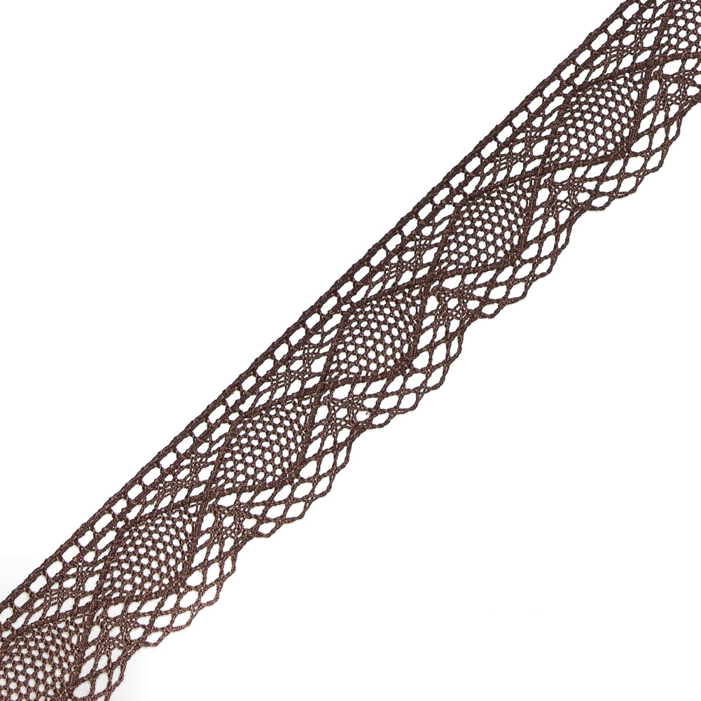 European Brown Crochet Lace Cotton Trim with Scalloped Edge - 3/4