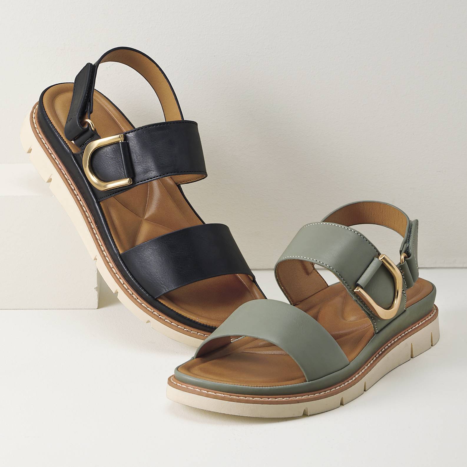 Spring Step® Dual-Strap Sandals, Hook-and-Loop Closure, Buckle Accent - Northstyle Catalog