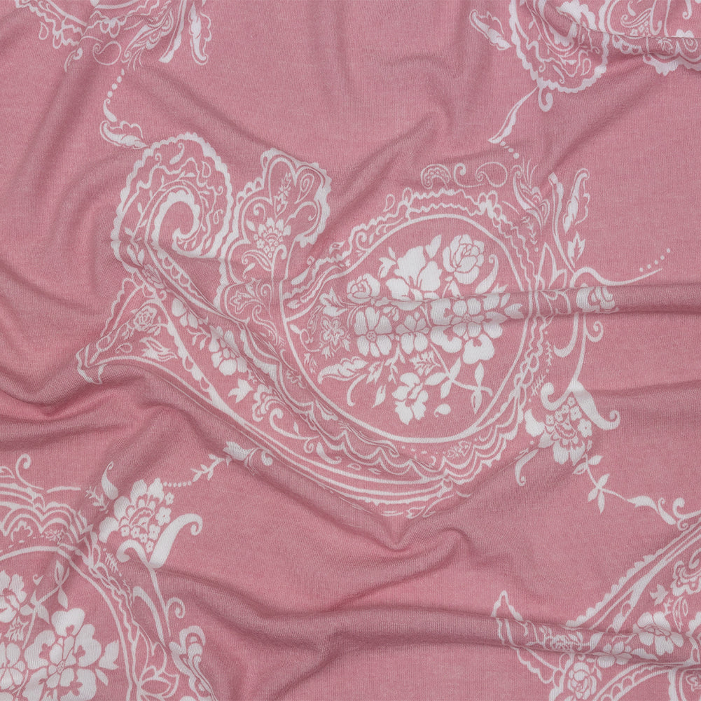 Pink and White Fancy Paisley Polyester and Rayon Jersey - Joann Fabrics