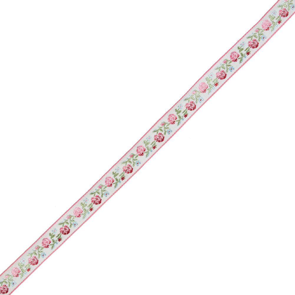 Pink and Red Ombre Floral German Jacquard Ribbon - 0.625