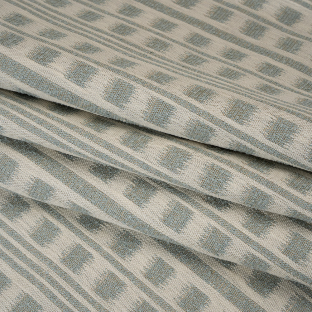 Polyester and Cotton Home Decor Jacquard - Seafoam Ikat Squares in Stripes - British Imported - Joann Fabrics