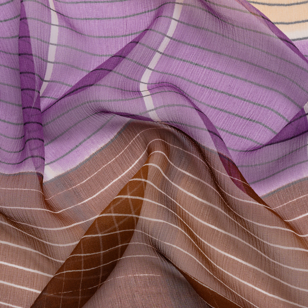 Brown, Beige and Purple Stripes and Rectangles Crinkled Chiffon Panel - Joann Fabrics
