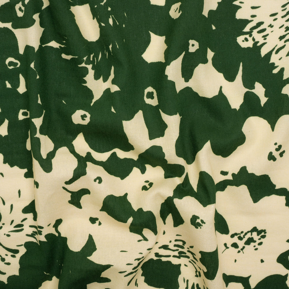 Linen and Rayon Woven - Hunter Green and Cream Big Floral - Rorschach Rosettes Print - Mood Exclusive Acadia Collection - Joann Fabrics