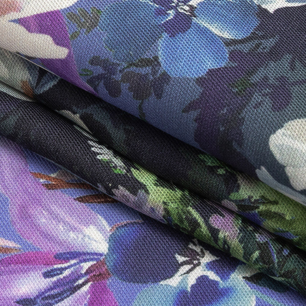 Viscose and Linen Twill Print - Lilac and Deep Cobalt Floral - Mood Exclusive Chromatic Watercolor - Joann Fabrics