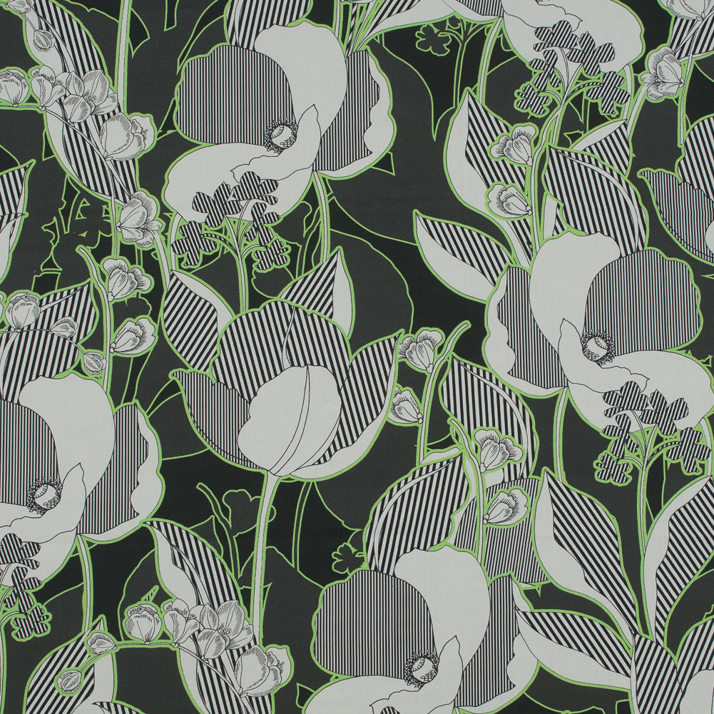 Cotton Poplin - Green Striped Flowers - Fleurs en Vert Print - Mood Exclusive Avenable Collection - Joann Fabrics