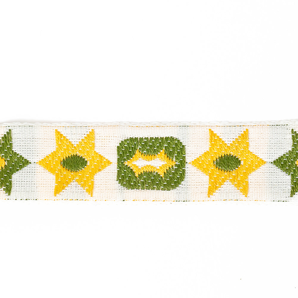 Yellow and Green Geometric Jacquard Ribbon - 0.625