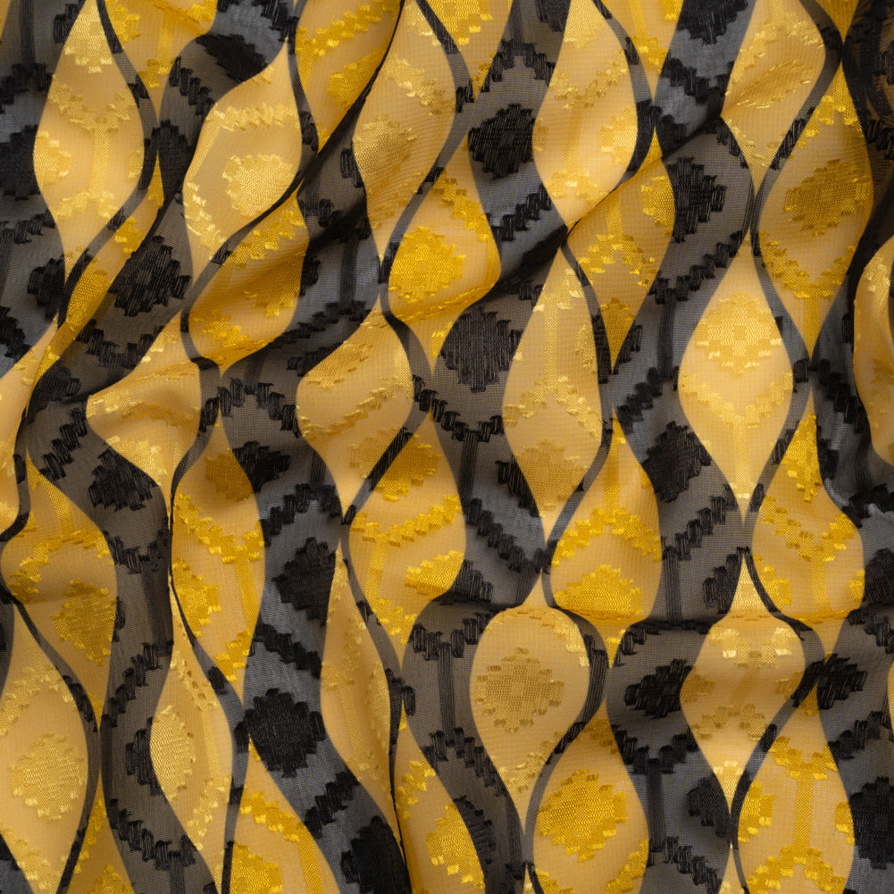 Geometric Burnout Polyester Woven Print - Saffron Yellow Waves - Mood Exclusive Mayfield Falls - Joann Fabrics