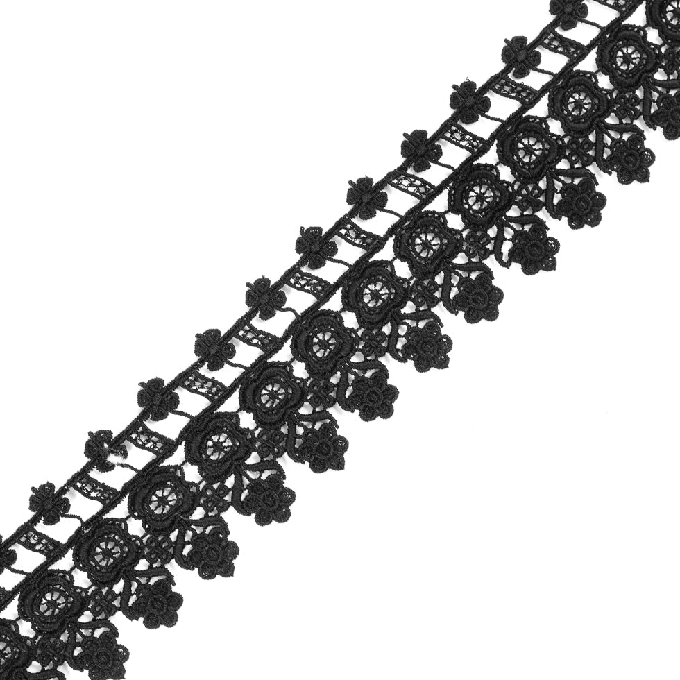 Black Floral Venise Lace Trim - 3