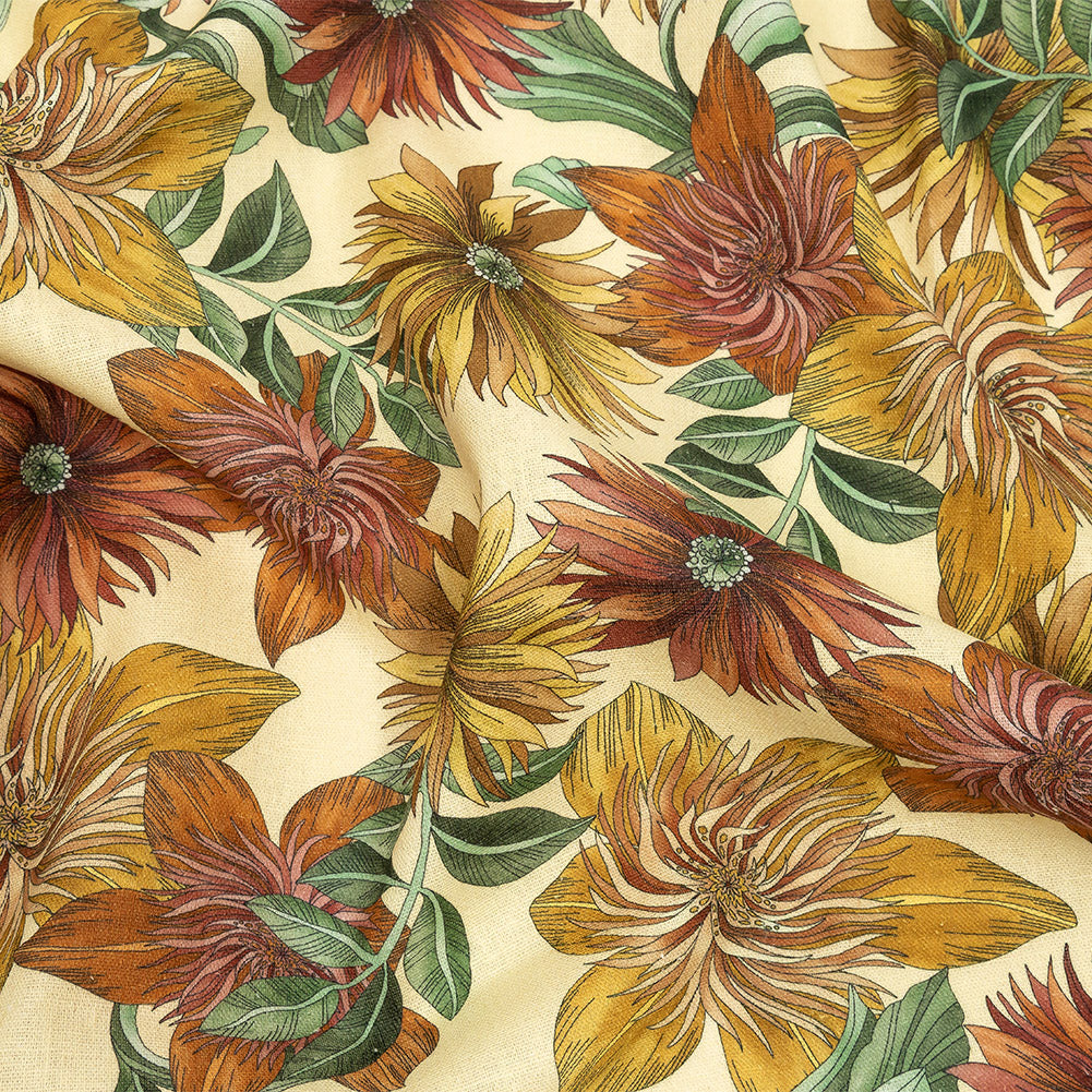 Linen and Rayon Woven - Yellow and Orange Floral - i Fiori Print - Mood Exclusive Viso Collection - Joann Fabrics