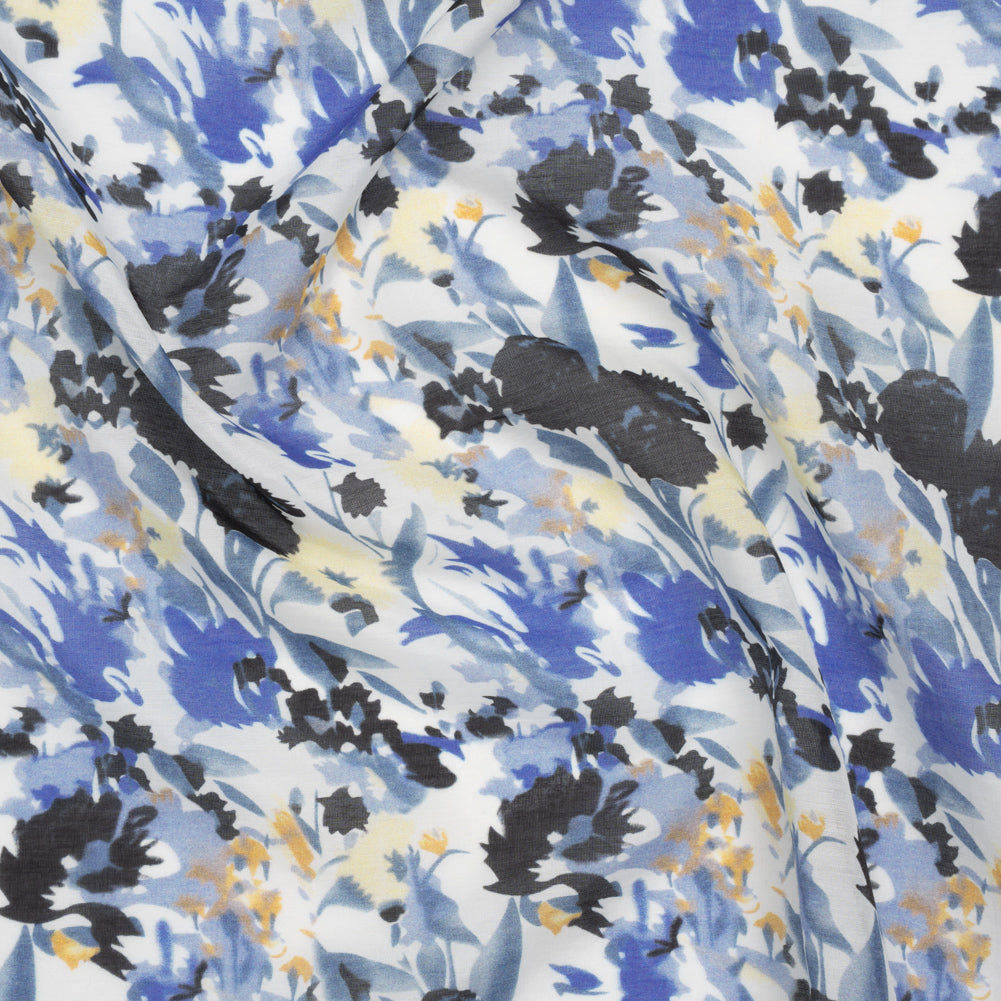 Silk and Cotton Voile Print - Blue, Yellow and White Floral - Deadstock - Joann Fabrics