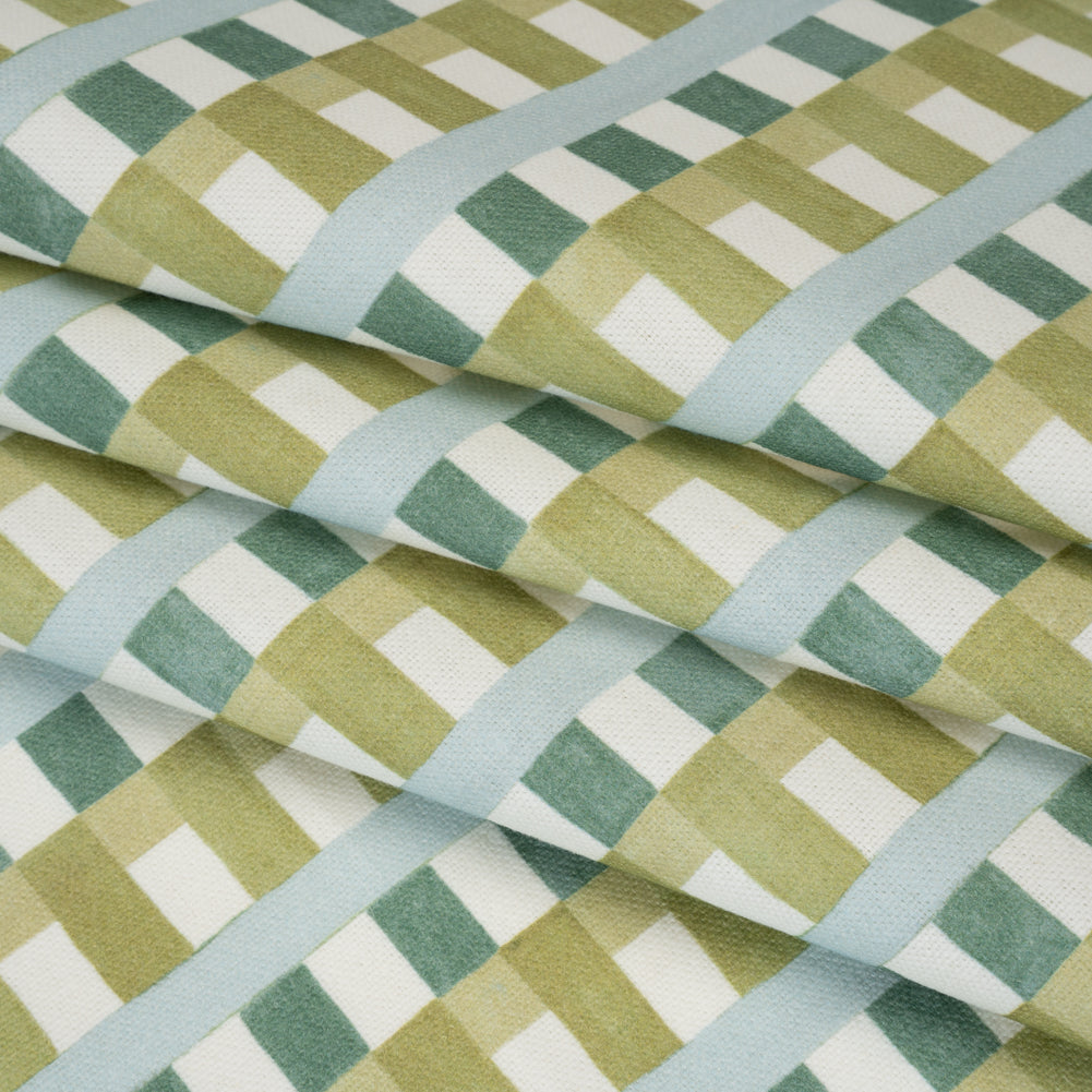 Cotton and Linen Canvas Print - Teal Geometric Block Stripes - British Imported - Joann Fabrics