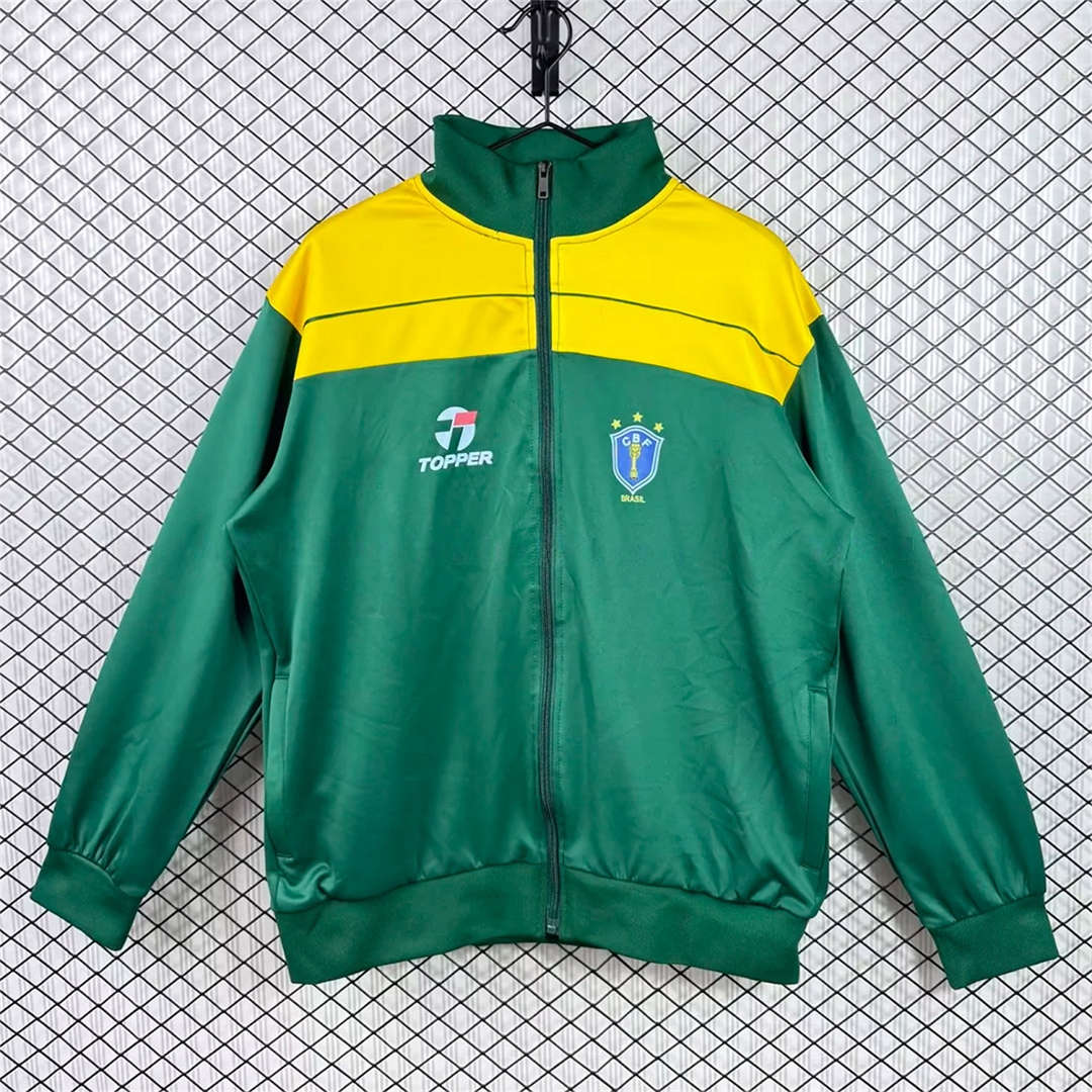 Retro Brazil 1982 Green With Yellow Band Windbreaker Jacket - UnitedFutballJersey