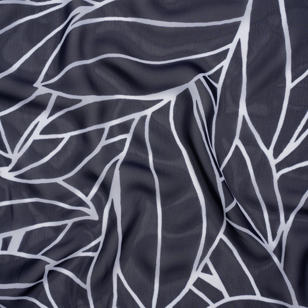 Polyester Chiffon - Navy Blue and White Overlapping Leaves - Designer Deadstock - Joann Fabrics