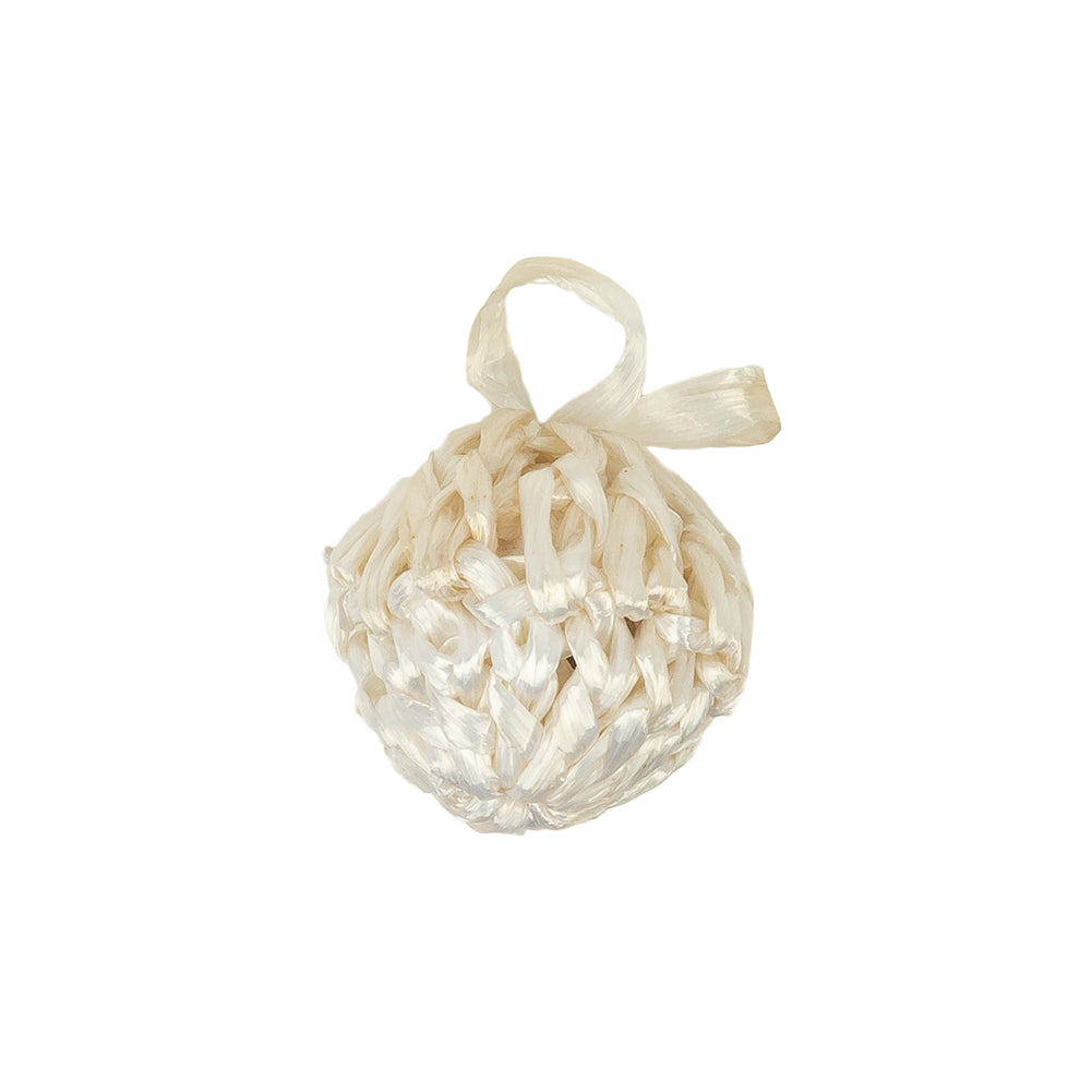Vintage Off White Crocheted Raffia Pom-Pom Applique - 0.75