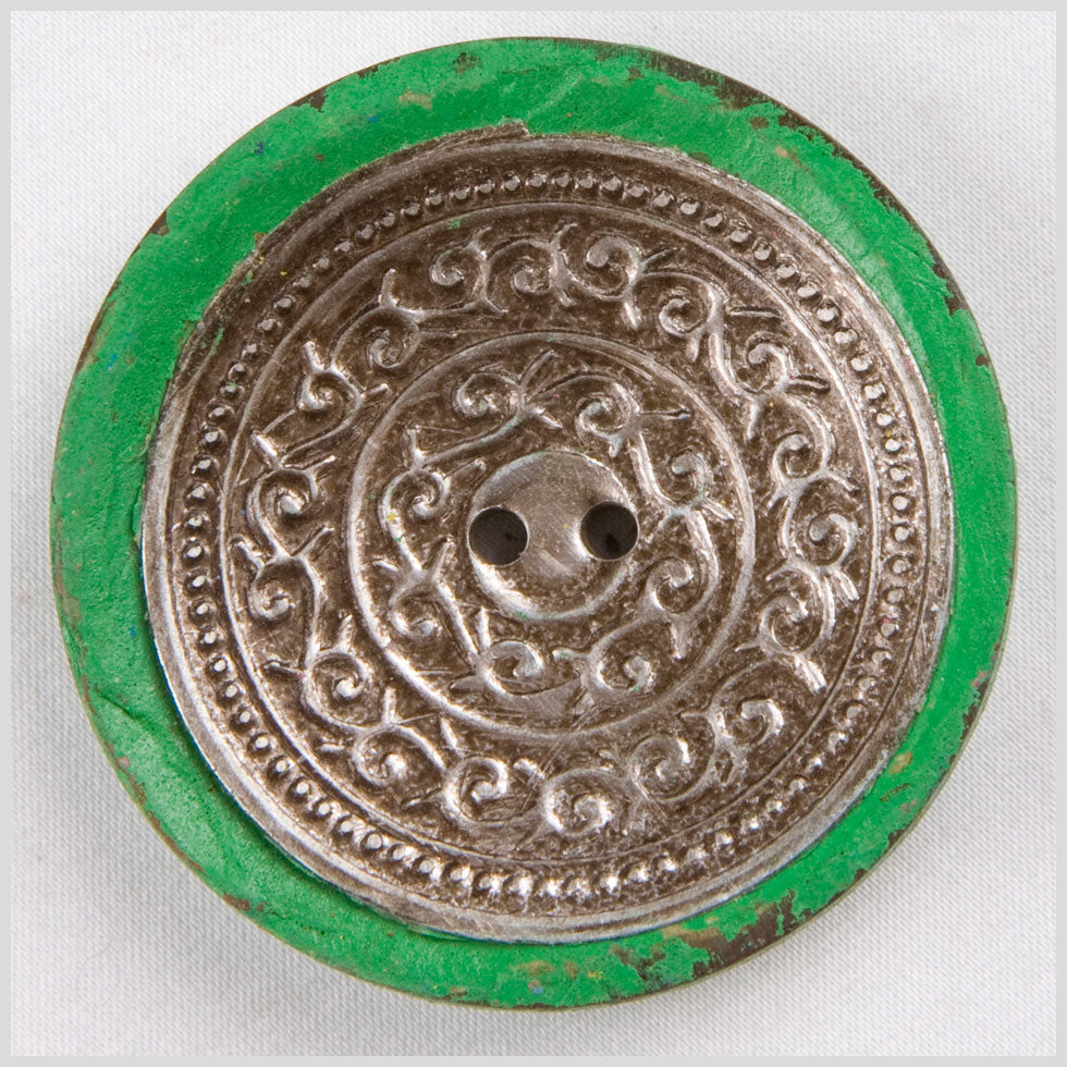 Dark Green and Silver Foiled 2-Hole Coconut Button - 74L/47mm - Joann Fabrics