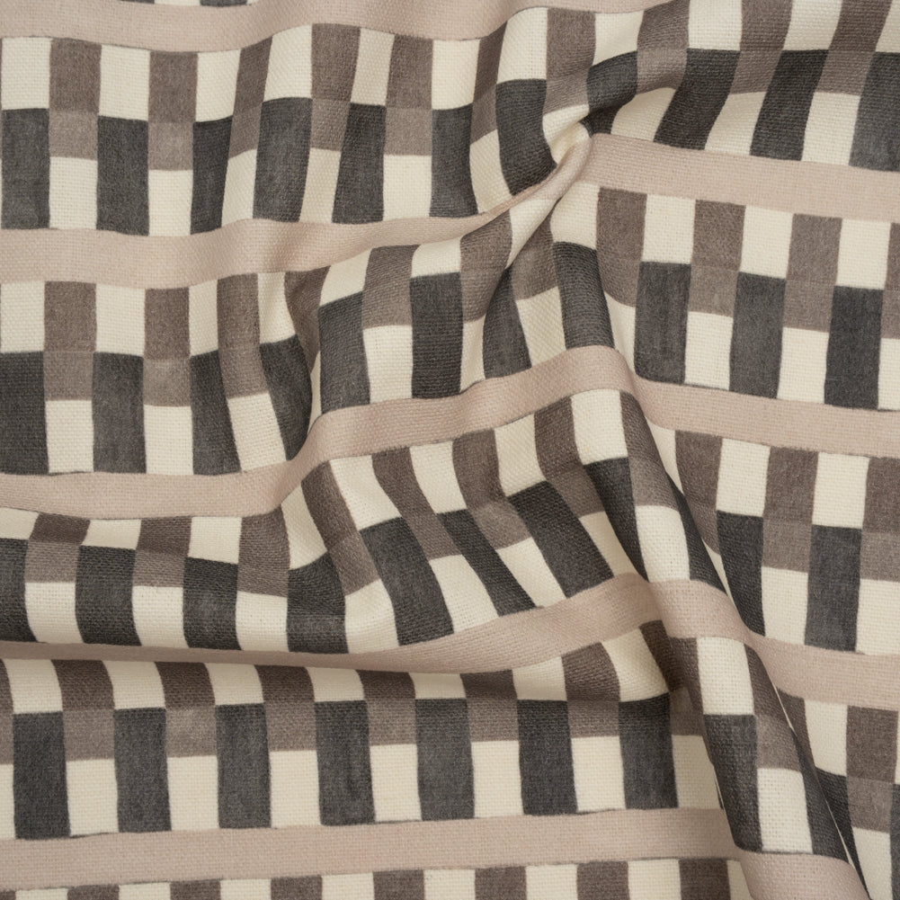 Cotton and Linen Canvas Print - Charcoal Geometric Block Stripes - British Imported - Joann Fabrics
